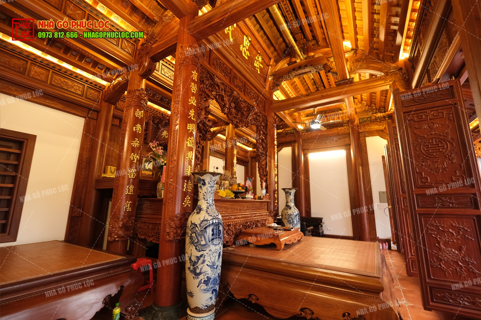 Công trình nhà gỗ 3 gian do Nhà gỗ Phúc Lộc phụ trách
