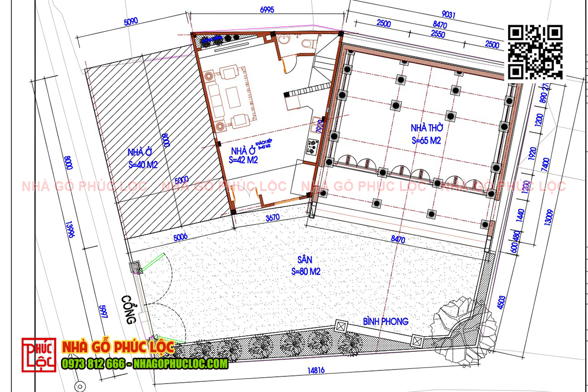 Mặt bằng tổng thể nhà thờ họ 3 gian